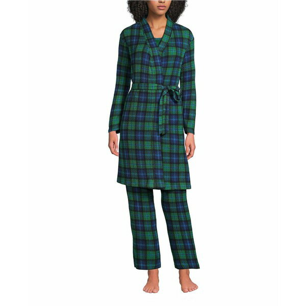 ランズエンド レディース カットソー トップス Women's Brushed Cozy Waffle Jersey 3 Piece Pajama Se..