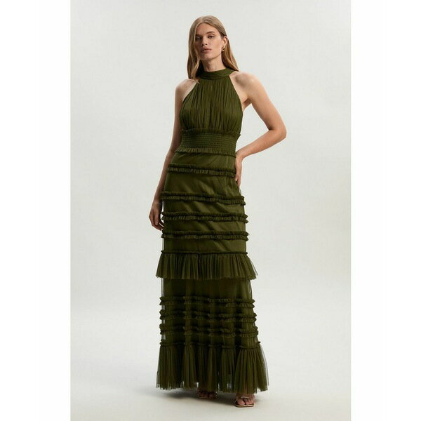 カレンミレン レディース ワンピース トップス Women's Tulle Layered Halter Neck Maxi Dress Khaki