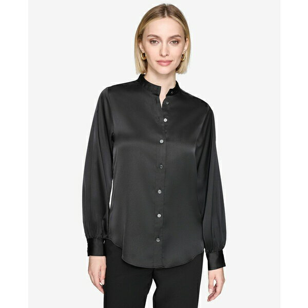カールラガーフェルド レディース カットソー トップス Women's Band-Collar Blouse Black