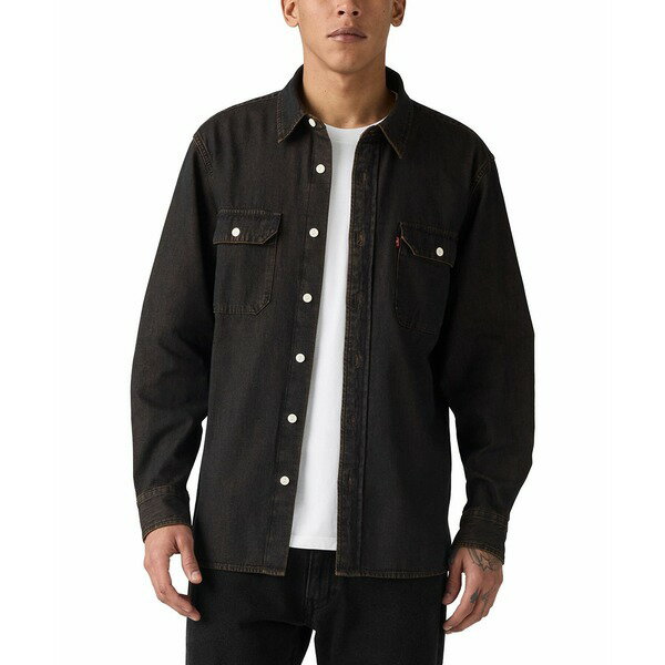 リーバイス メンズ シャツ トップス Men's Relaxed Fit Long-Sleeve Button Front Worker Shirt Black