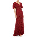 マックダガル レディース ワンピース トップス Floral Embellished V-Neck Gown burgundy