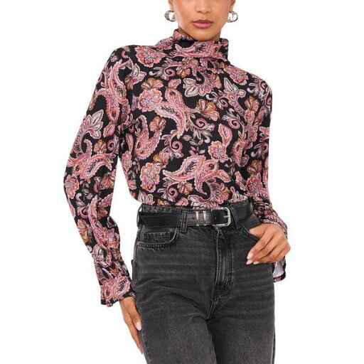 ワンステイト レディース シャツ トップス Women's Printed Long-Sleeve Open-Back Blouse Rich Black ワンステイト レディース シャツ トップス Women's Printed Long-Sleeve Open-Back Blouse Rich Black