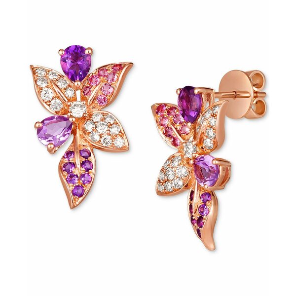 ルヴァン レディース ピアス＆イヤリング アクセサリー Multi-Gemstone (1-1/4 ct. t.w.) & Nude Diamond (1/3 ct. t.w.) Flower Drop Earrings in 14k Rose Gold No Color