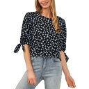 セセ レディース カットソー トップス Women's Printed 3/4 Tie-Sleeve Crew Neck Blouse Rich Black