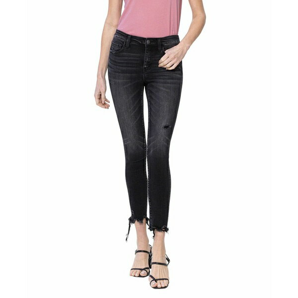 フライングモンキー レディース デニムパンツ ボトムス Women's Mid Rise Cropped Raw Hem Skinny Jeans Noteworthy black