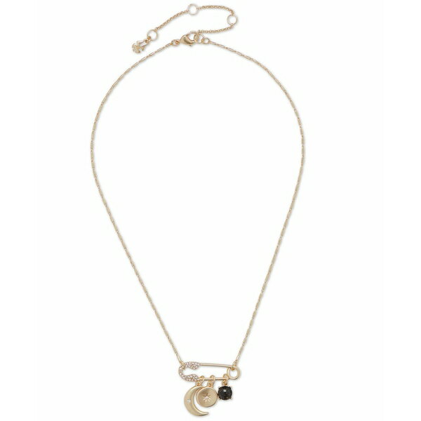 ラッキーブランド レディース ネックレス・チョーカー・ペンダントトップ アクセサリー Gold-Tone Mixed Stone Safety Pin & Celestial Charm Pendant Necklace, 16