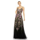 }bN_K fB[X s[X gbvX Women's V Neck Floral Embellished Spaghetti Strap Gown Black multi