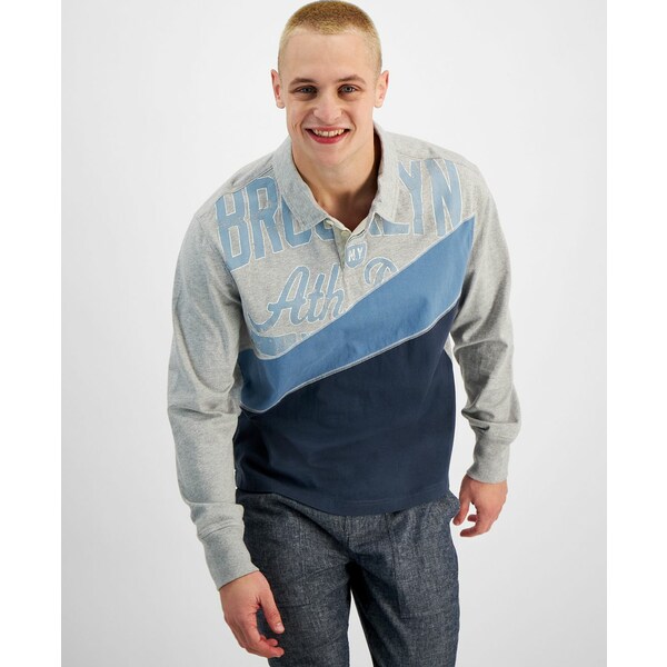 TAhvXXg[ Y Vc gbvX Men's Spliced Varsity Long Sleeve Polo Shirt, Created for Macy's Fin