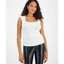 バースリー レディース カットソー トップス Women's Ribbed Sleeveless Scoop-Neck Top, Created for Macy's Bar White