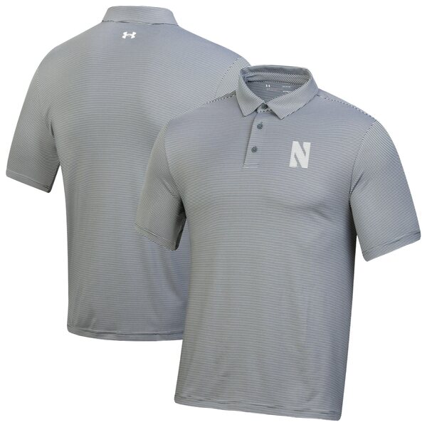 アンダーアーマー メンズ ポロシャツ トップス Northwestern Wildcats Under Armour T2 Green Bridge Stripe Polo Gray