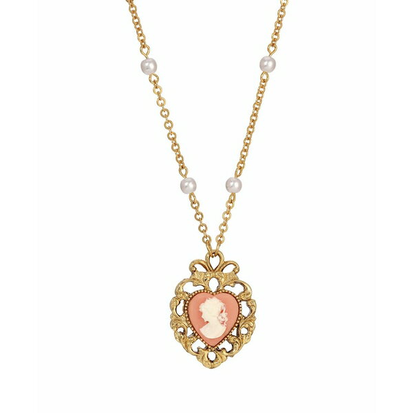 2028 fB[X lbNXE`[J[Ey_ggbv ANZT[ Imitation Pearl Resin Heart Shaped Cameo Necklace Orange