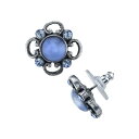 2028 fB[X sAXCO ANZT[ Pewter Tone Lt. Blue Moonstone and Crystal Accent Post Button Earrings Blue