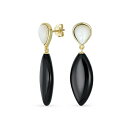 ブリング レディース ピアス＆イヤリング アクセサリー Unique Geometric Linear White Black Onyx Rhombus Shape Tear Drop Natural Multi-Gemstone Party Dangling Earrings for Women in 14K Yellow Gold Plated Black