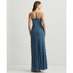 ラルフローレン レディース ワンピース トップス Women's Striped Floral Tulle Gown Indigo Dusk