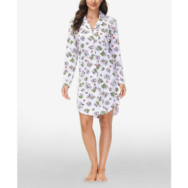 楽天astyエコー レディース シャツ トップス Women's Printed Notch Collar Sleepshirt Holiday Market