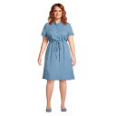 ランズエンド レディース ワンピース トップス Women's Plus Size Rayon Short Sleeve Button Front Dress Muted blue