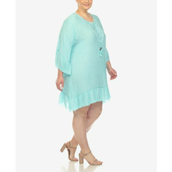 ホワイトマーク レディース ワンピース トップス Plus Size Sheer Embroidered Knee Length Cover Up D..