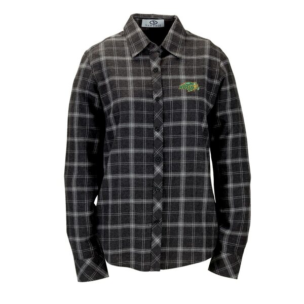 ビンテージアパレル レディース シャツ トップス NDSU Bison Women's Brewer Flannel ButtonDown Long Sleeve Shirt Charcoal