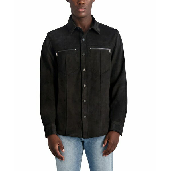 カールラガーフェルド メンズ ジャケット＆ブルゾン アウター Men's Faux Suede Exposed Zippers Shirt Jacket Black