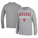 チャンピオン メンズ Tシャツ トップス Harvard Crimson Champion Icon Logo Basketball Jersey Long Sleeve TShirt Gray