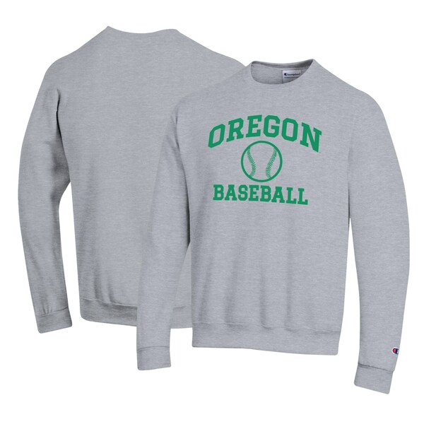 チャンピオン メンズ パーカー・スウェットシャツ アウター Oregon Ducks Champion Primary Team Logo Icon Baseball Powerblend Pullover Sweatshirt Gray