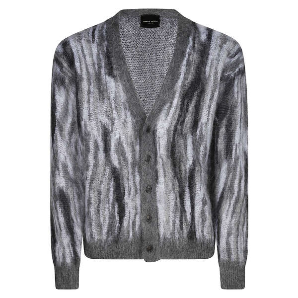ロベルトコリーナ メンズ ニット&セーター アウター Knit Ls Jacquard Cardigan Grigio Scuro Melange