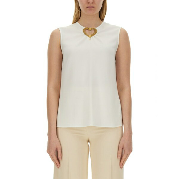 モスキーノ レディース カットソー トップス Blouse With Heart Applique WHITE