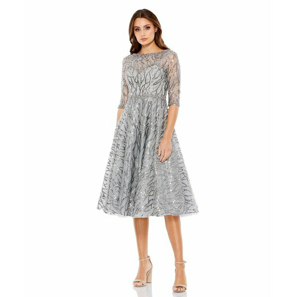 マックダガル レディース ワンピース トップス Women's Embellished 3/4 Sleeve A Line Dress Platinum