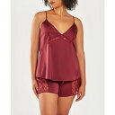 アイコレクション レディース カジュアルパンツ ボトムス Plus Size Silky 2 Piece Camisole and Shorts Pajama Set in Lace Trims Wine