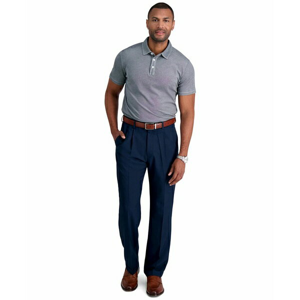 ハガール メンズ カジュアルパンツ ボトムス Men's Premium Comfort Stretch Classic-Fit Solid Pleated Dress Pants Blue