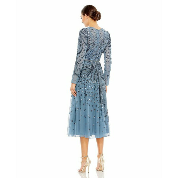 マックダガル レディース ワンピース トップス Women's Embellished Illusion High Neck Long Sleeve Dress Slate blue