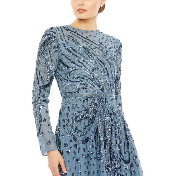 マックダガル レディース ワンピース トップス Women's Embellished Illusion High Neck Long Sleeve Dress Slate blue