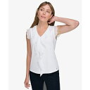 トミー ヒルフィガー レディース カットソー トップス Women's Ruffled Mixed-Media Top Ivory(4)