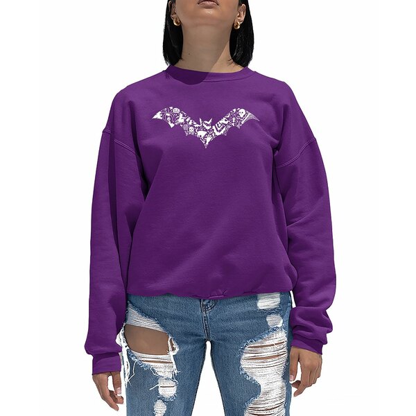 エルエーポップアート レディース パーカー・スウェットシャツ アウター Women's Bat Pics Art Crewneck Sweatshirt Purple