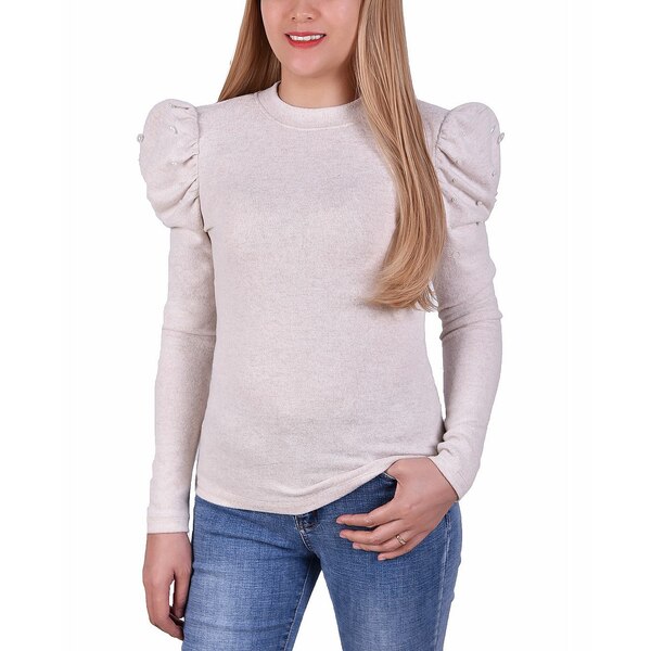 ニューヨークコレクション レディース カットソー トップス Petite Puff Sleeve Knit Top Oatmeal
