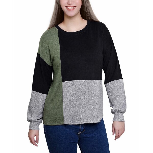 ニューヨークコレクション レディース カットソー トップス Women's Long Sleeve Colorblocked Top Bla..