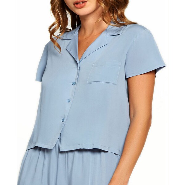 アイコレクション レディース カットソー トップス Women's Renee Ultra Soft Rayon Button Lounge Shirt Blue
