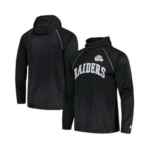 スターター メンズ シャツ トップス Men's Black Distressed Las Vegas Raiders Gridiron Classics Throwback Raglan Long Sleeve Hooded T-shirt Black スターター メンズ シャツ トップス Men's Black Distressed Las Vegas Raiders Gridiron Classics Throwback Raglan Long Sleeve Hooded T-shirt Black