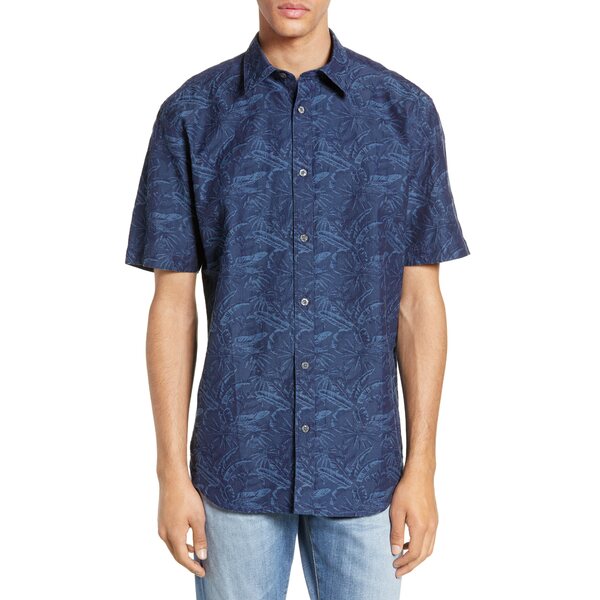 コースタオロ メンズ シャツ トップス Venice Regular Fit Palm Print Shirt Indigo
