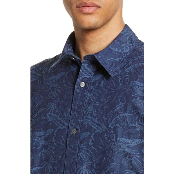 コースタオロ メンズ シャツ トップス Venice Regular Fit Palm Print Shirt Indigo