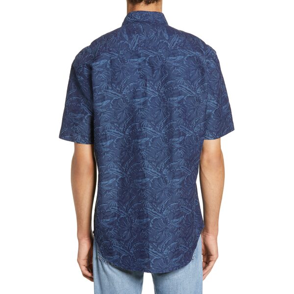 コースタオロ メンズ シャツ トップス Venice Regular Fit Palm Print Shirt Indigo