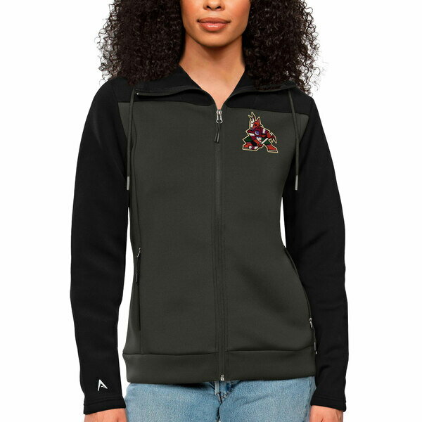 ƥ ǥ 㥱åȡ֥륾  Arizona Coyotes Antigua Women's Protect FullZip Hoodie Black/Charcoal