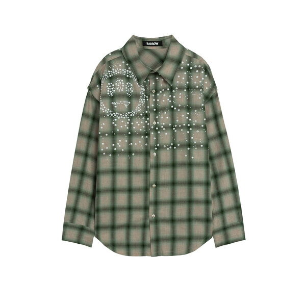 バロウ メンズ シャツ トップス Shirt With Check Pattern And All-over Studs Greenのサムネイル