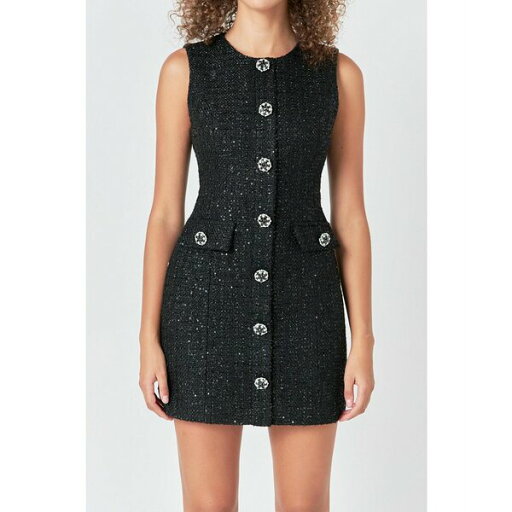 エンドレスローズ レディース ワンピース トップス Women's Tweed Jewel Buttoned Mini Dress Black エンドレスローズ レディース ワンピース トップス Women's Tweed Jewel Buttoned Mini Dress Black