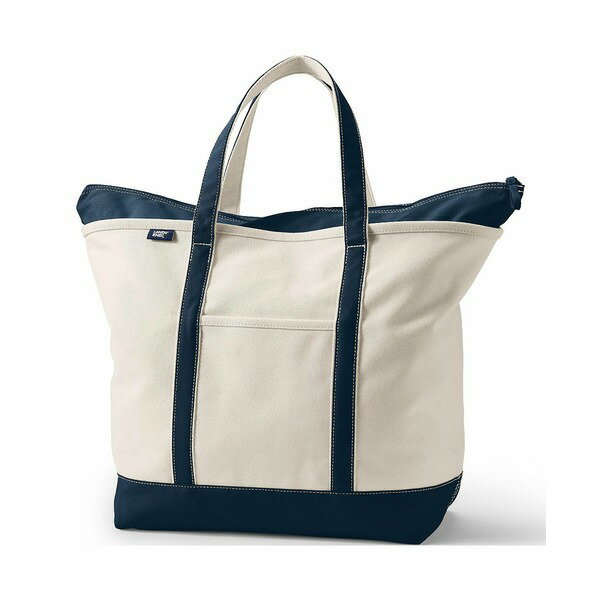 ランズエンド レディース トートバッグ バッグ Extra Large Natural 5 Pocket Zip Top Canvas Tote Bag Natural/radiant navy