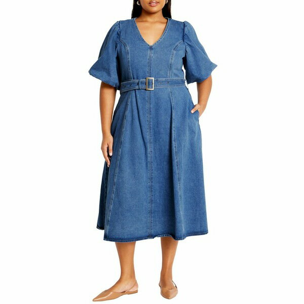 シティーシック レディース ワンピース トップス Plus Size Denim Delilah Midi Dress Mid wash