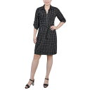 ニューヨークコレクション レディース ワンピース トップス Petite Belted Roll Tab Zip Front Shirtdress Black White Gridview