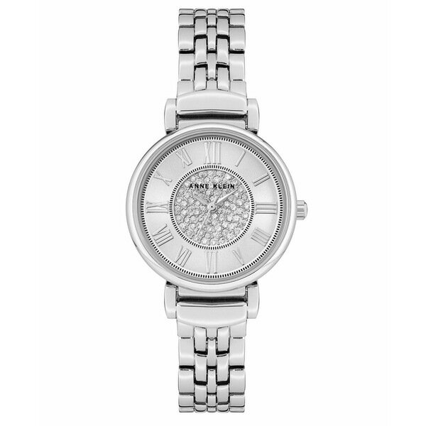 アンクライン レディース 腕時計 アクセサリー Women's Premium Crystal Accented Silver-Tone Strap Watch, 30mm Silver-Tone