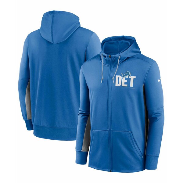 ナイキ メンズ パーカー・スウェットシャツ アウター Men's Blue, Gray Detroit Lions Mascot Performance Full-Zip Hoodie Blue