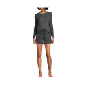 ランズエンド レディース カットソー トップス Women's Cozy Brushed Rib 2 Piece Pajama Set - Long Sleeve Top and Shorts Gray melange